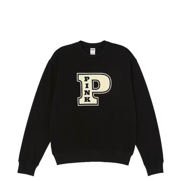 PINK Victoria's Secret Tops - VS PINK Ivy Fleece Oversized Crew Sweatshirt victoria’s Secret Medium Black Logo